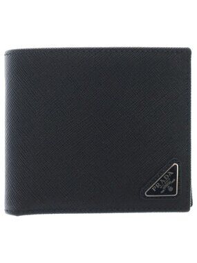 Prada Saffiano Bifold Wallet Compact Card Case Black Leather